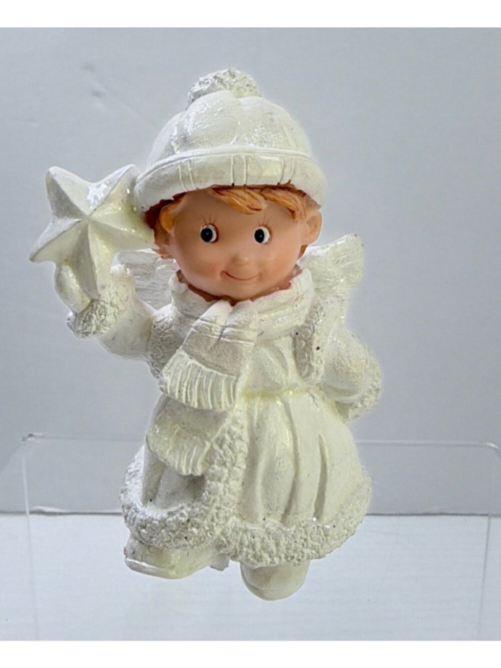 Winter White Angel Figurine Holding Star Glitter Accents Christmas Decor - Picture 9 of 9
